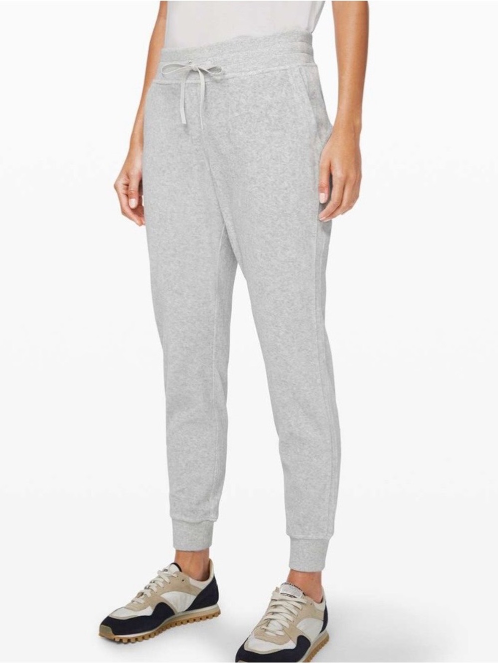 Lululemon Warm Down Joggers in Heathered Ultra Light Grey